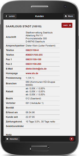 SEWiGA Mobile Kundenübersicht